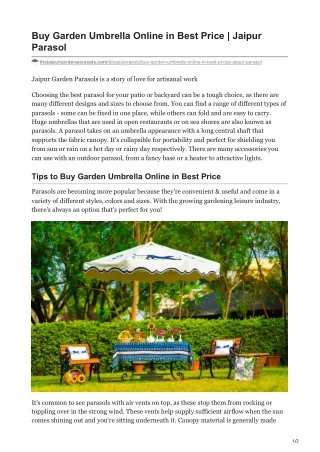 Buy Garden Umbrella Online in Best Price  Jaipur Parasol