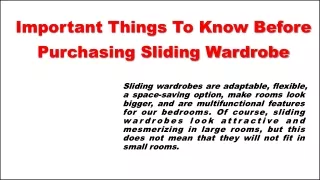 Important Things To Know Before Purchasing Sliding Wardrobe