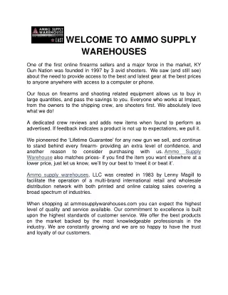 WELCOME TO AMMO SUPPLY WAREHOUSES