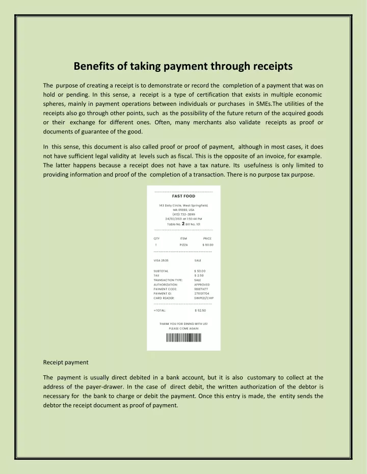 benefits of taking payment through receipts