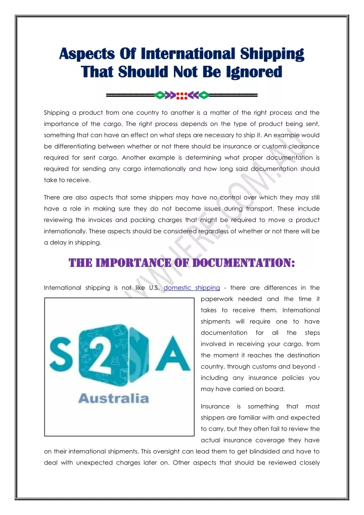 aspects of international shipping aspects