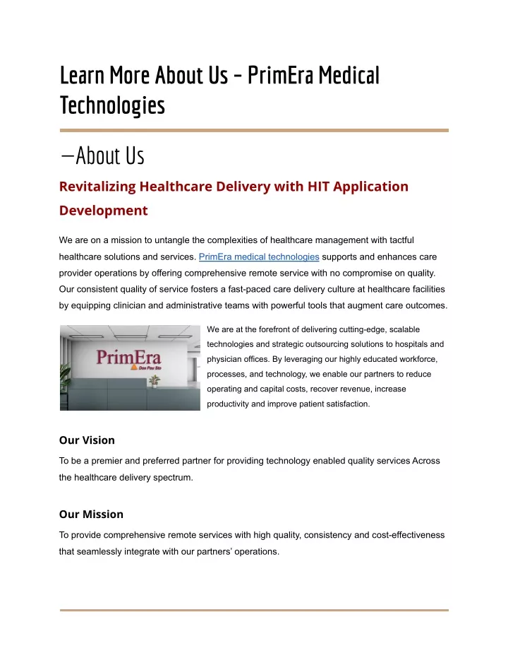 learn more about us primera medical technologies