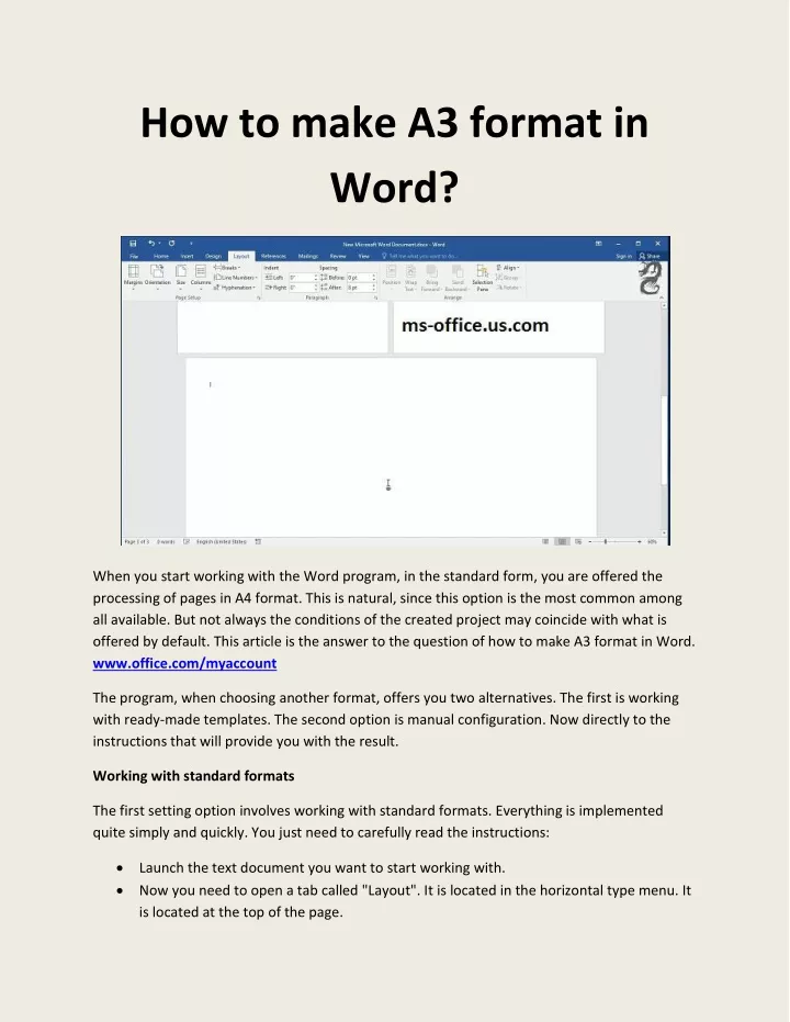 how to make a3 format in word