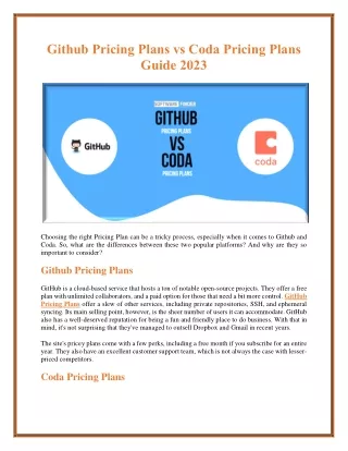 github pricing plans vs coda pricing plans guide