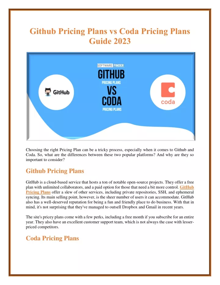 github pricing plans vs coda pricing plans guide
