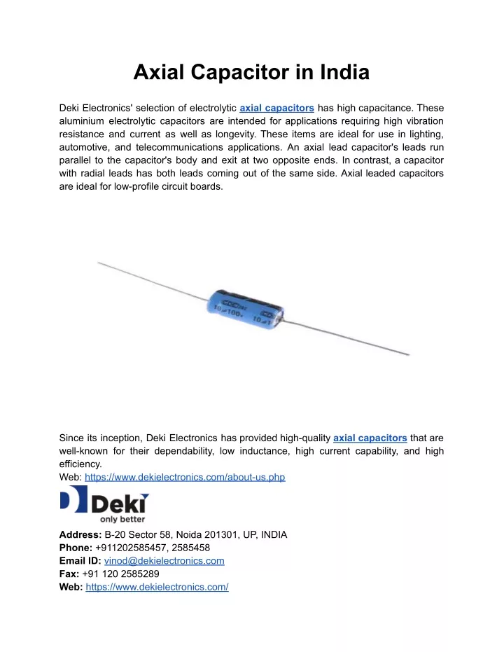 axial capacitor in india