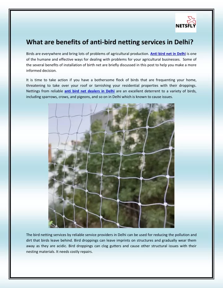 what are benefits of anti bird netting services