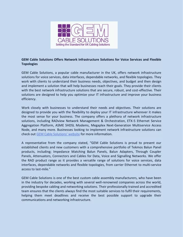 gem cable solutions offers network infrastructure