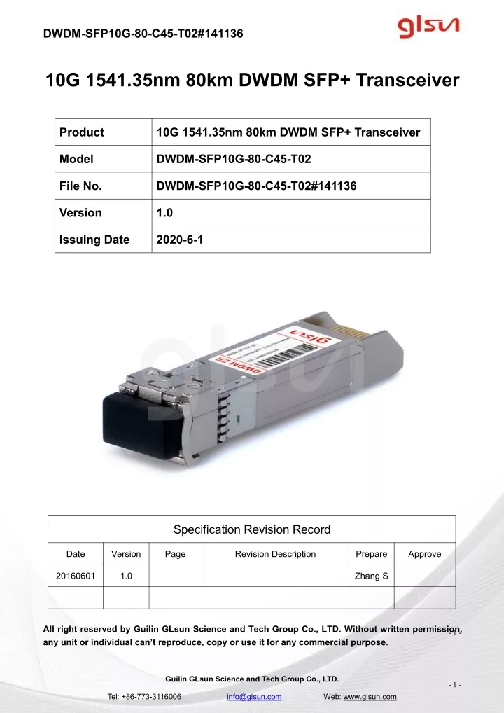 dwdm sfp10g 80 c45 t02 141136