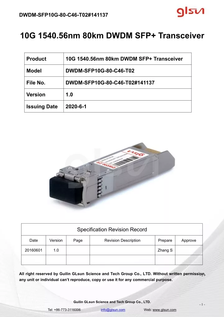 dwdm sfp10g 80 c46 t02 141137