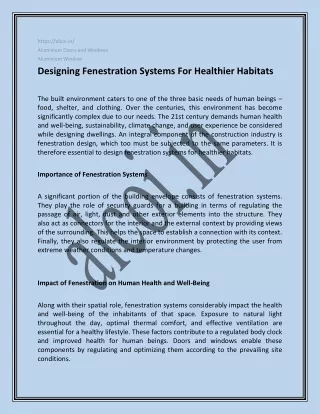Designing Fenestration Systems For Healthier Habitats