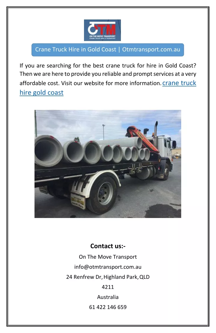 crane truck hire in gold coast otmtransport com au