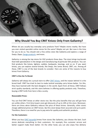 why should you buy crkt knives only from gallantry