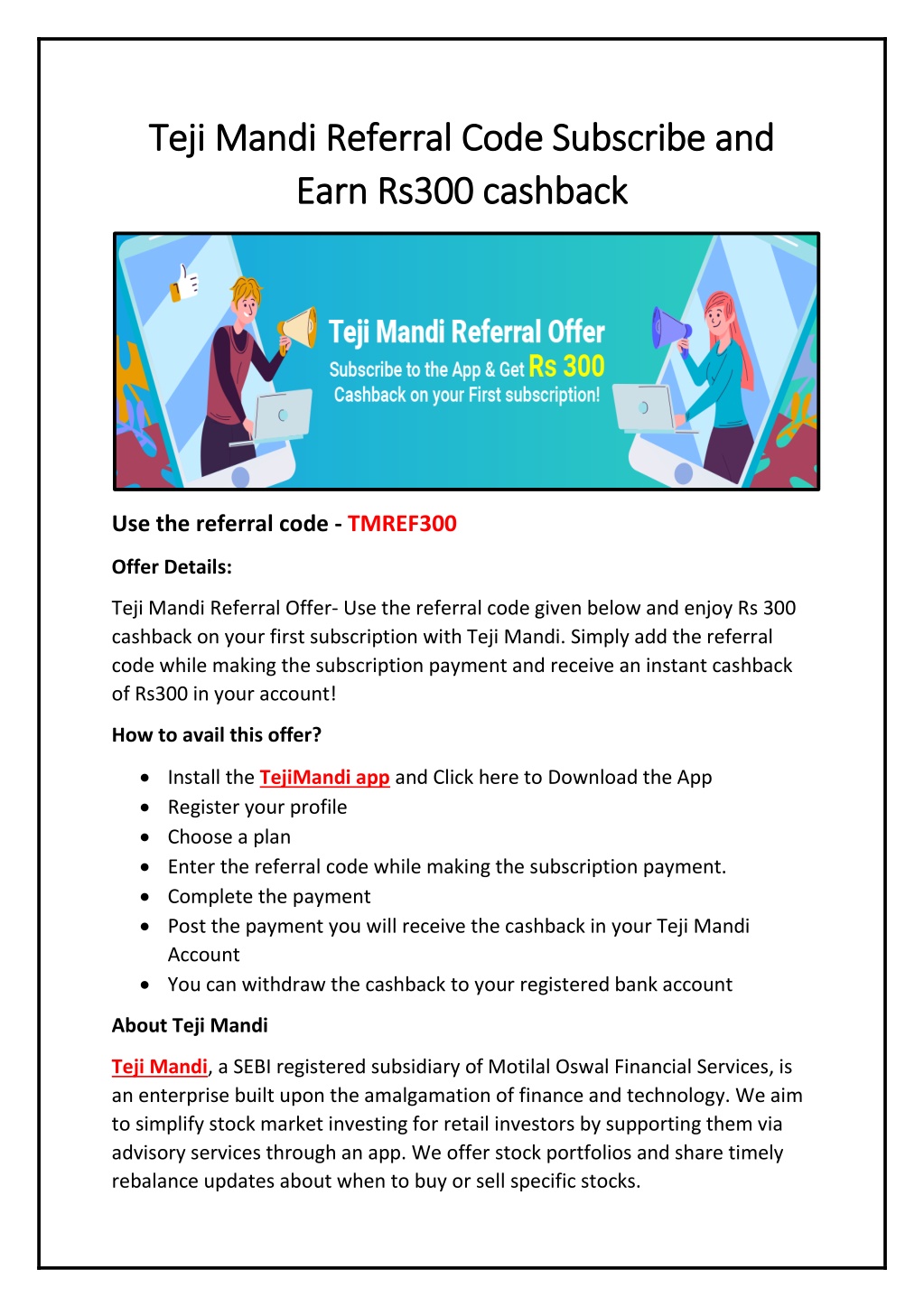 Code Mandi PPT - Teji Mandi Referral Code Subscribe and Earn Rs300 cashback ...