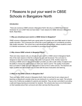 7 Reasons to put your ward in CBSE Schools in Bangalore North