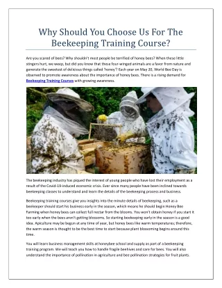 Why Should You Choose Us For The Beekeeping Training Course?