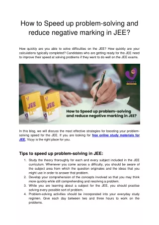 How to Speed up problem-solving and reduce negative marking in JEE?