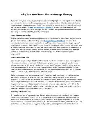 Why You Need Deep Tissue Massage Therapy