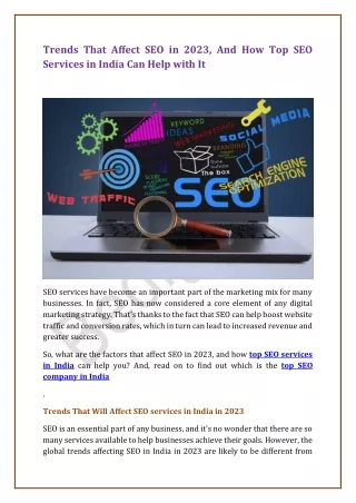 Trends That Affect SEO In 2023, And How Top SEO Services In India Can Help With It