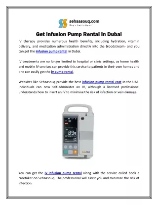 Get Infusion Pump Rental In Dubai