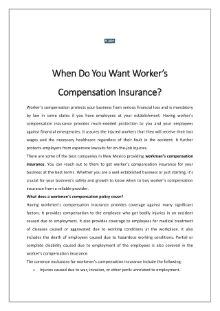 When Do You Want Worker’s Compensation Insurance?