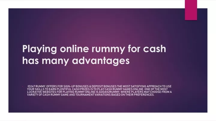 playing online rummy for cash has many advantages
