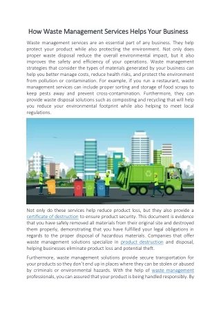 how waste management services helps your