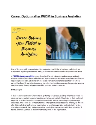 Career Options after PGDM in Business Analytics