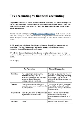 Differentiate Tax Accounting & Financial Accounting
