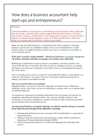 How does a business accountant help start-ups and entrepreneurs?