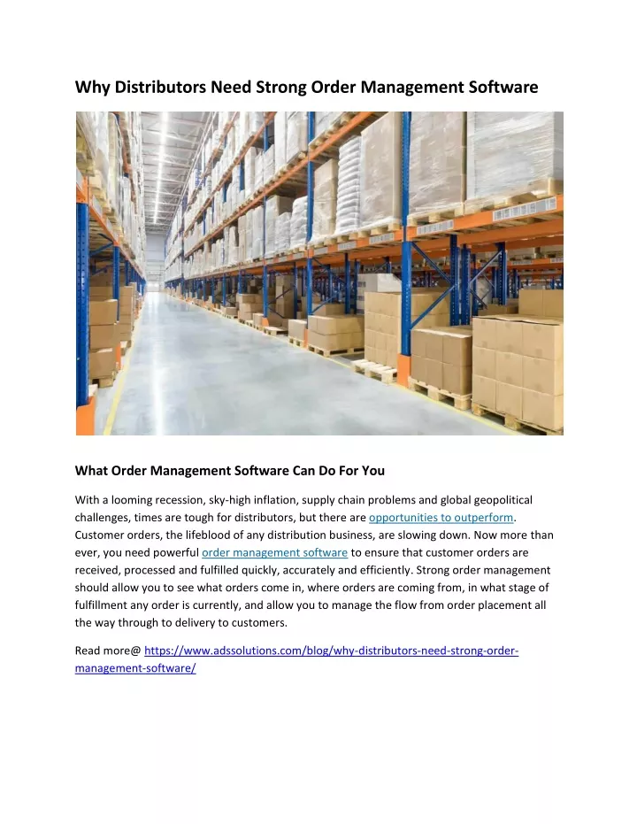 why distributors need strong order management