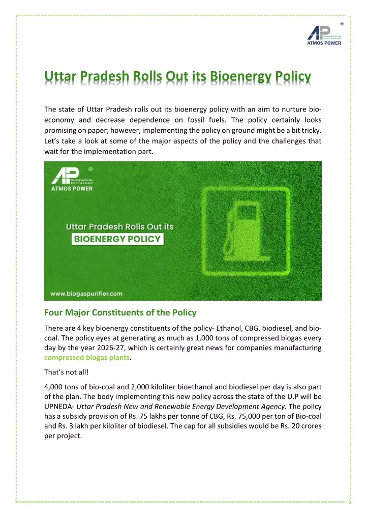 uttar pradesh rolls out its bioenergy policy
