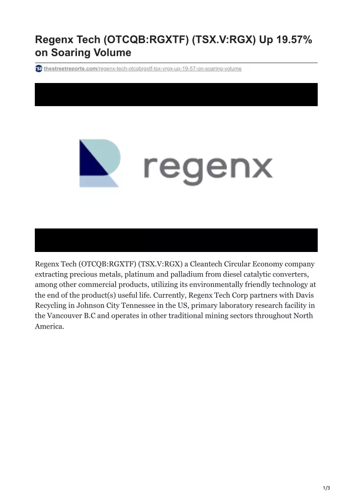 regenx tech otcqb rgxtf
