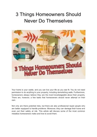 3 things homeowners should never do themselves