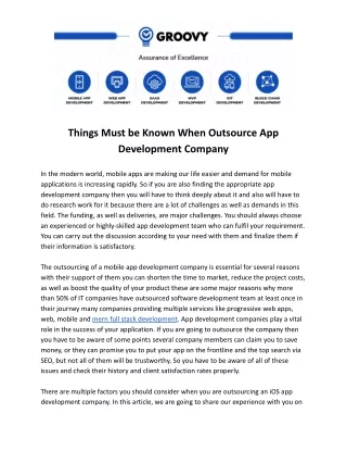 Things Must be Known When Outsource App Development Company