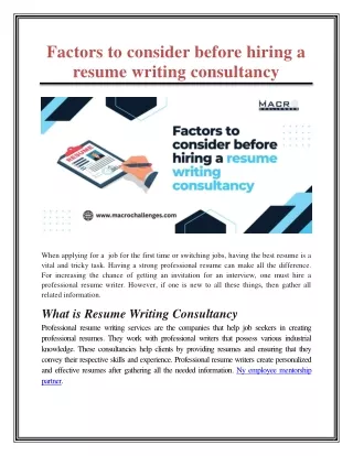 Factors to consider before hiring a resume writing consultancy