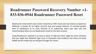 Roadrunner Password Recovery Number  1-833-836-0944 Roadrunner Password Reset