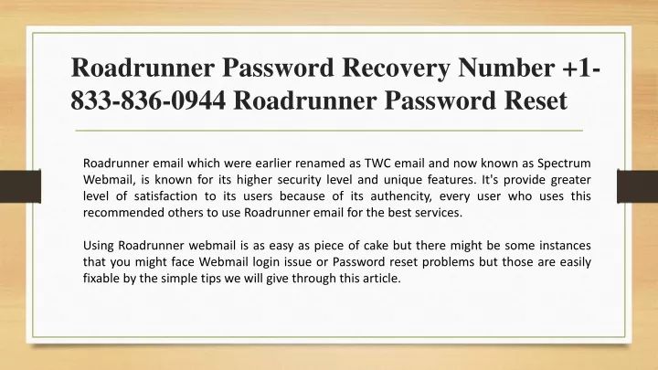 roadrunner password recovery number 1 833 836 0944 roadrunner password reset