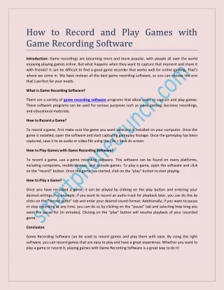 How to Record and Play Games with Game Recording Software