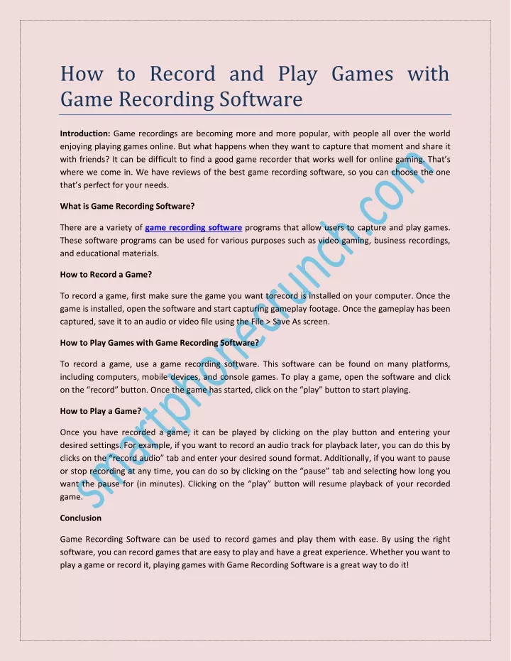 how to record and play games with game recording