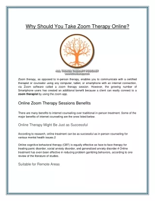 Why Should You Take Zoom Therapy Online