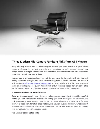 Three Modern Mid Century Furniture Picks from ABT Modern
