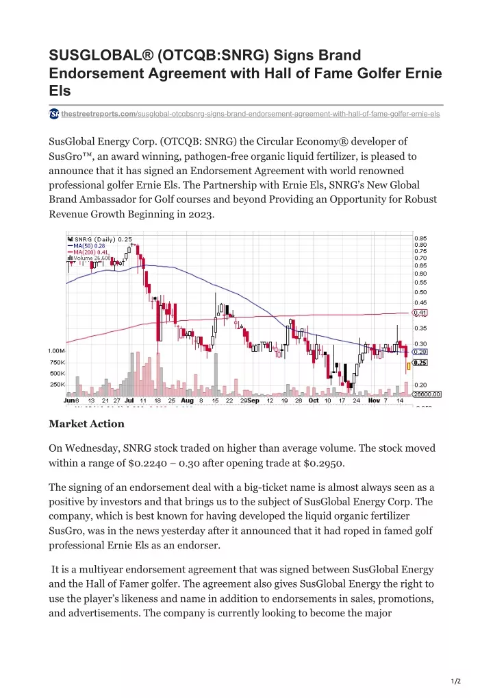 susglobal otcqb snrg signs brand endorsement