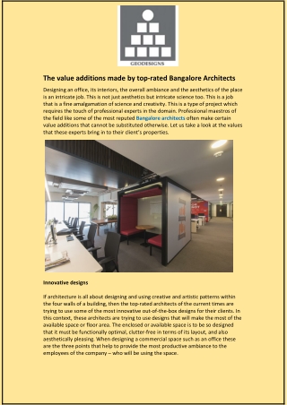 The value additions made by top-rated Bangalore Architects