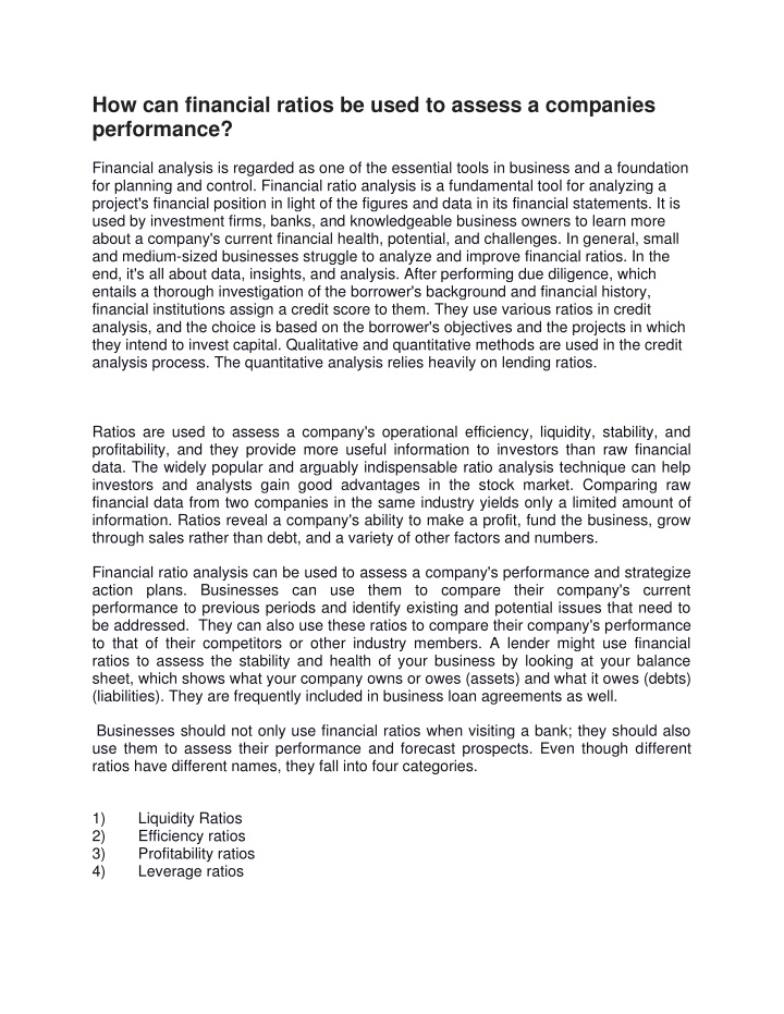 how can financial ratios be used to assess