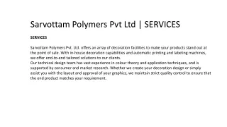 Sarvottam Polymers Pvt Ltd SERVICES