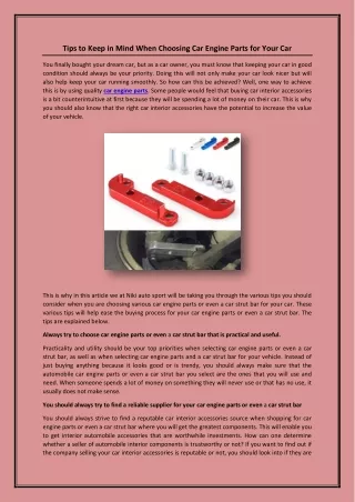 Tips to Keep in Mind When Choosing Car Engine Parts for Your Car
