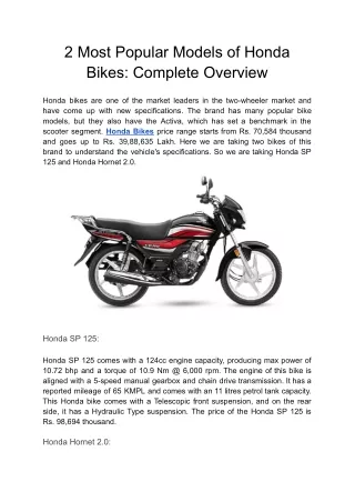 2 Most Popular Models of Honda Bikes: Complete Overview