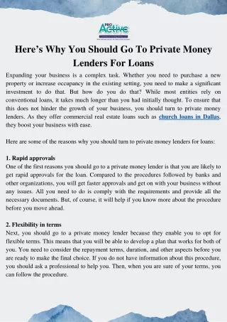 Here’s Why You Should Go To Private Money Lenders For Loans