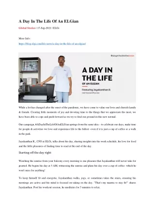 A Day In The Life Of An ELGian - Air Compressor Manufacturer